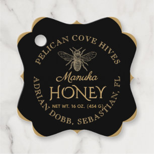 Manuka Honey Black Gold Vintage Bee Fancy Square Favour Tags