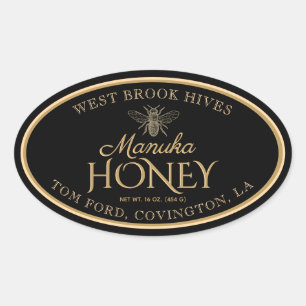 Manuka Honey Black Gold Vintage Bee Oval Label