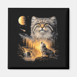 Manul cat howling to the moon vintage 90s funny magnet