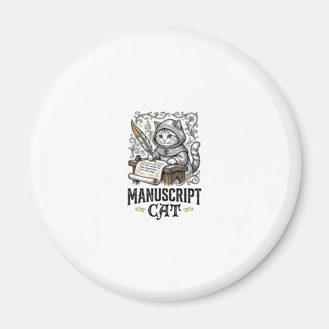 Manuscript Cat Cat Mediaeval Manuscript Vintage Ve Magnet (Front)