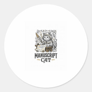 Manuscript Cat Cat Medieval Manuscript Vintage Vec Classic Round Sticker