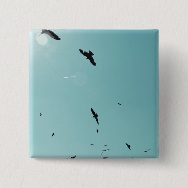 Many birds and a contrail 15 cm square badge (Front)