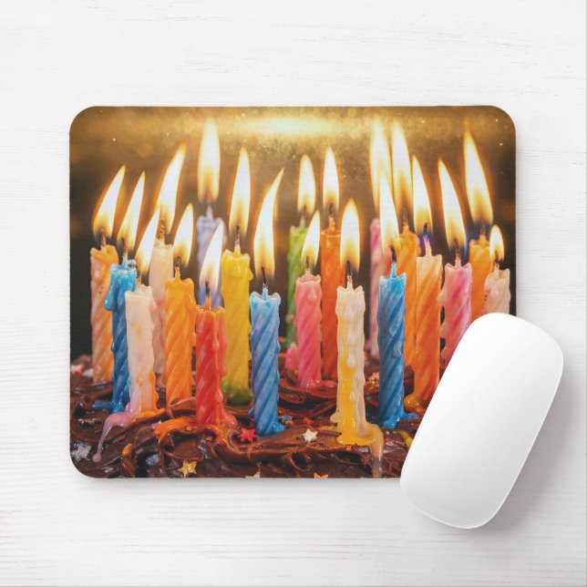 Many Birthday Candles on a Chocolate Cake Mouse Pad (With Mouse)