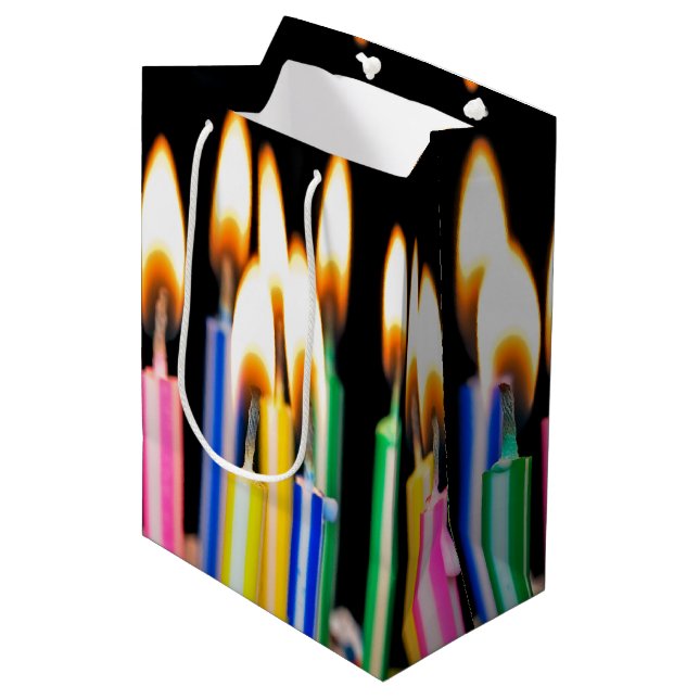 Many Birthday Candles On Black Medium Gift Bag (Front Angled)