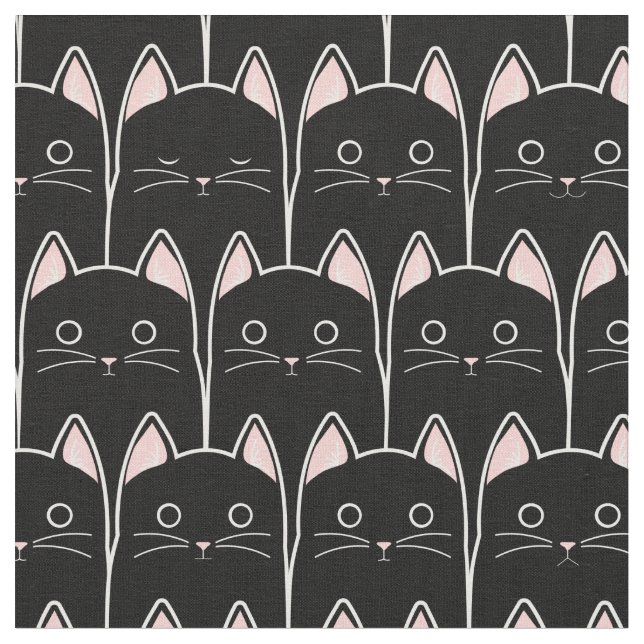 Many Black Cats Pattern Fabric (Close Up)