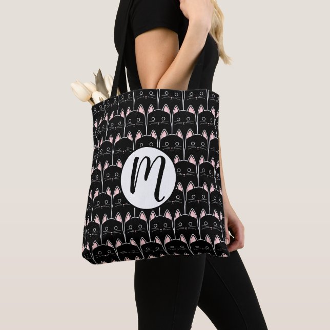 Many Black Cats Pattern Tote Bag (Close Up)