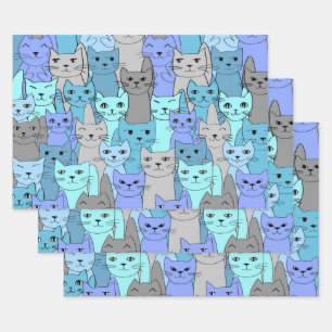 Many Blue Cats Design Wrapping Paper Set