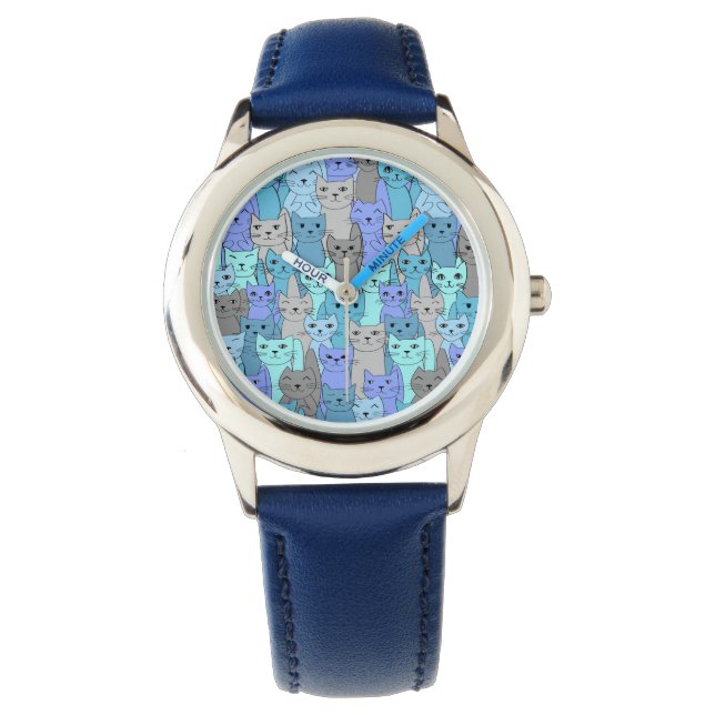 Many Blue Cats Design Wrist Watch (Front)