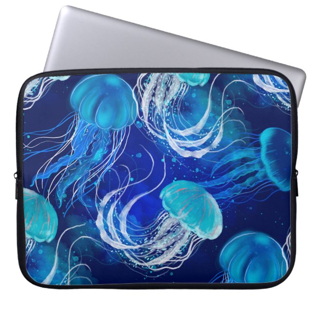 Many blue jellyfishes swimming underwater. Seamles Laptop Sleeve (Front)