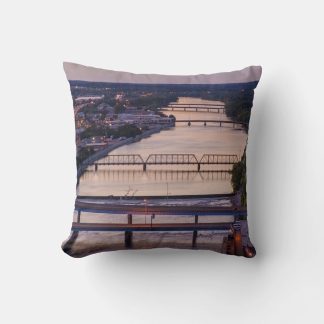 Many Bridges Span The Grand River, Sunset View Cushion (Front)