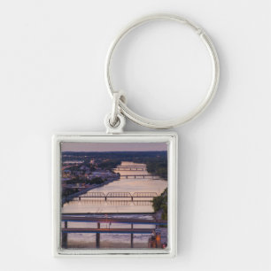 Many Bridges Span The Grand River, Sunset View Key Ring
