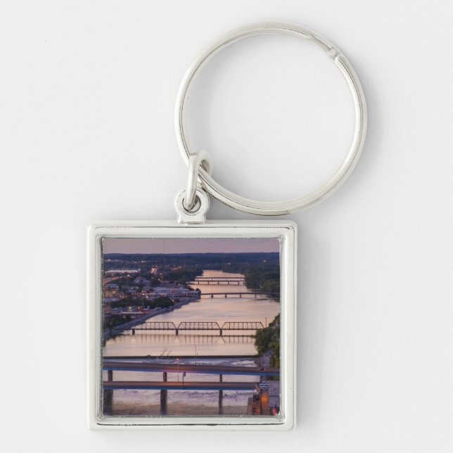 Many Bridges Span The Grand River, Sunset View Key Ring (Front)
