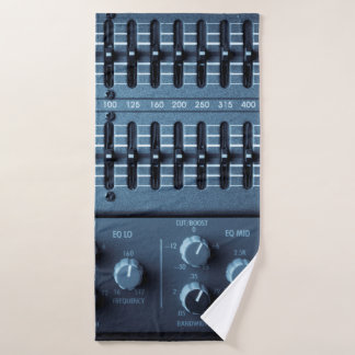 Many buttons on a sound mixer in a recording studi bath towel