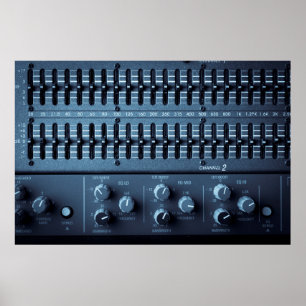 Many buttons on a sound mixer in a recording studi poster