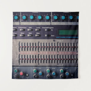 Many buttons on a sound mixer in a recording studi tapestry