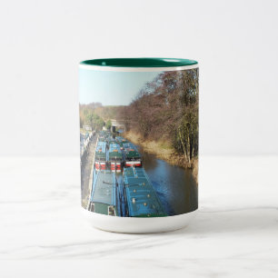 Many canal boats Two-Tone coffee mug