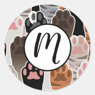 Many Cat Paws Pattern Classic Round Sticker