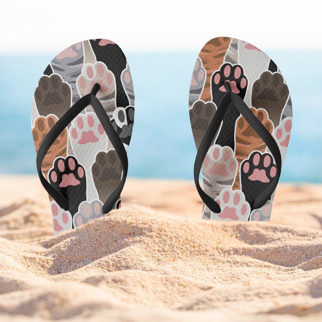 Many Cat Paws Pattern Jandals (Cat Paws Patterned Flip Flops)