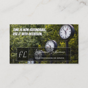 Many clocks motivational grey rectangle monogram business card