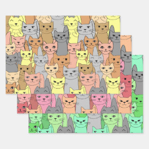 Many Colorful Cats Design Wrapping Paper Sets