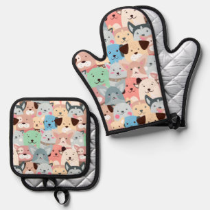 Many Colorful Dogs Design Oven Mitt & Pot Holder Set