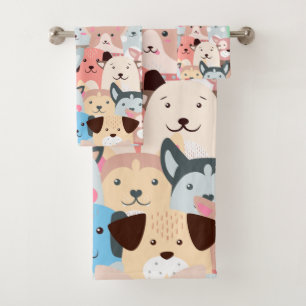 Many Colourful Dogs Design Bath Towel Set