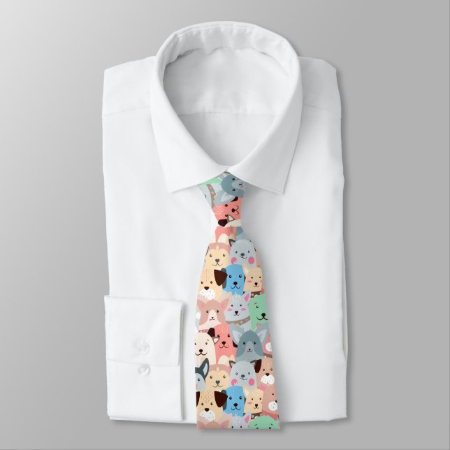 Many Colourful Dogs Design Necktie (Tied)