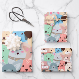 Many Colourful Dogs Design Wrapping Paper Sheet
