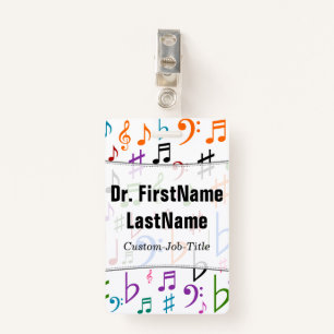 Many Colourful Music Notes and Symbols; Custom ID Badge