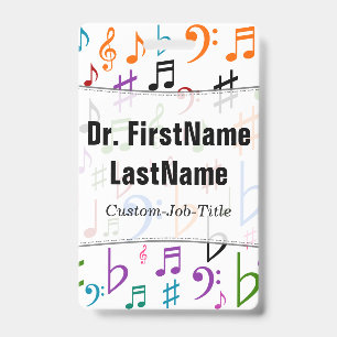 Many Colourful Music Notes and Symbols; Custom Nam ID Badge