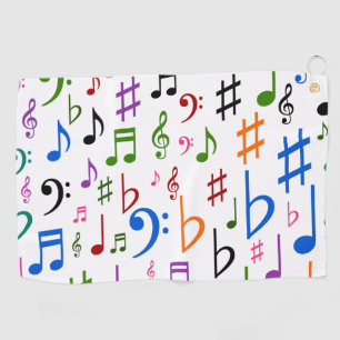 Many Colourful Musical Notes and Symbols Golf Towel