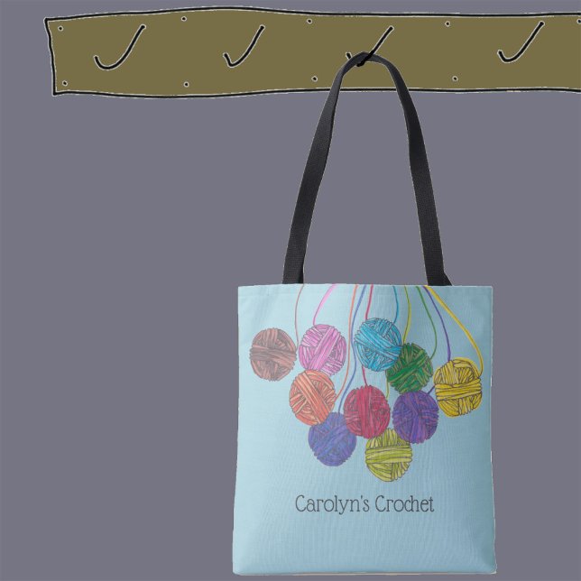 Many colours balls of yarn, crochet, personalised tote bag (Creator Uploaded)