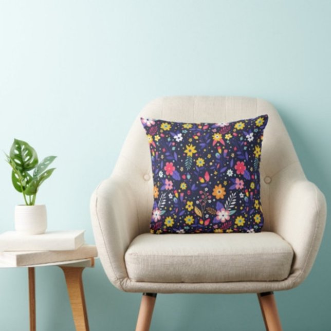 Many Colours Flowers and Leaf Print Modern pillow  (Creator Uploaded)