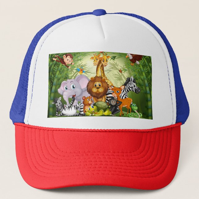 Many Cute Animals Bamboo Forest Trucker Hat (Front)