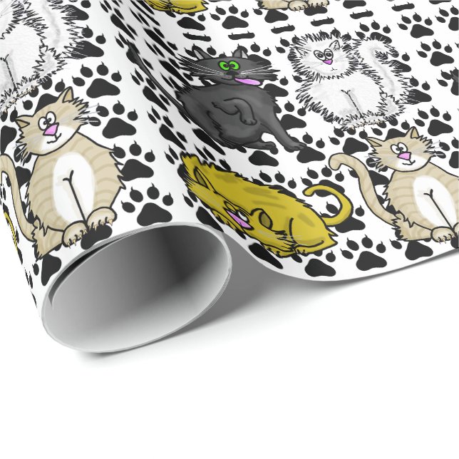 Many Fun Cats and Paw Prints Gift Wrap (Roll Corner)