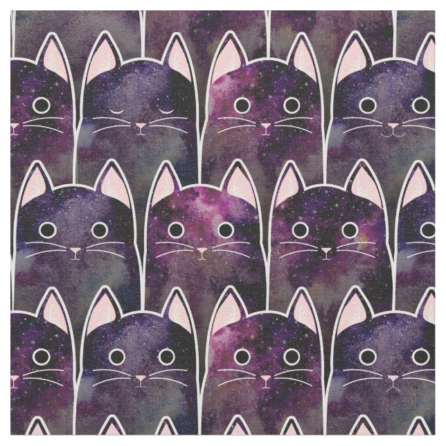 Many Galaxy Cats Pattern Fabric (Close Up)
