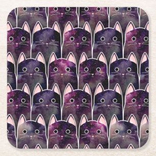 Many Galaxy Cats Pattern Square Paper Coaster