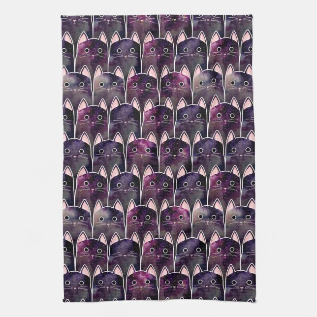 Many Galaxy Cats Pattern Tea Towel (Vertical)