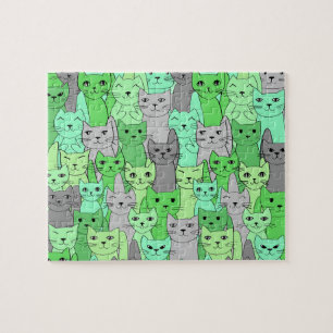 Many Green Cats Design Jigsaw Puzzle