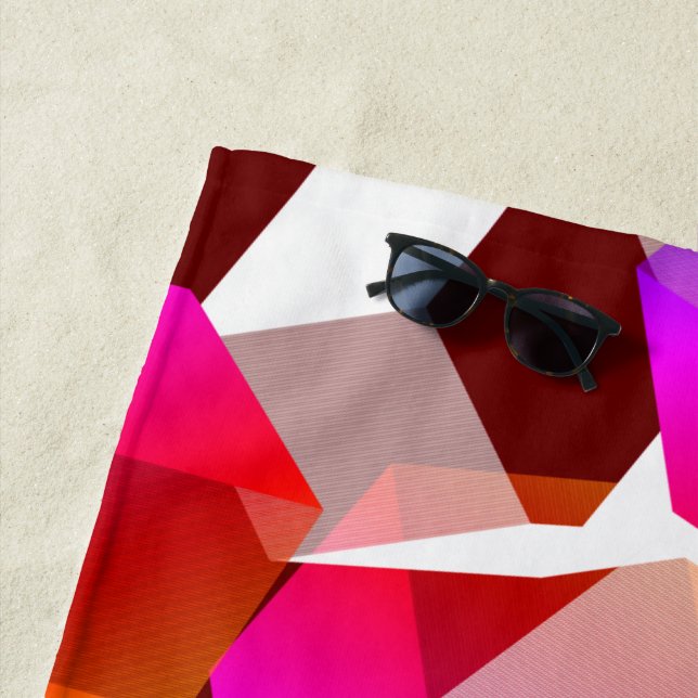 Many hexagons coloured, on dark red background beach towel (In Situ)