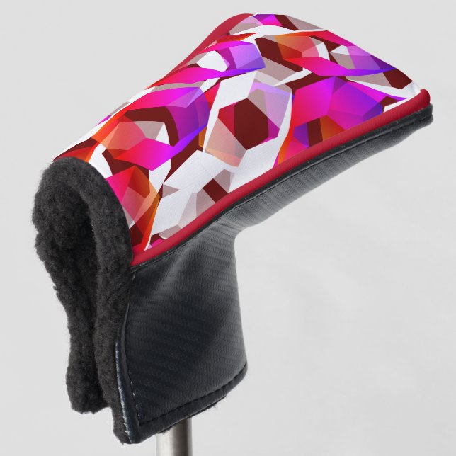 Many hexagons coloured, on dark red background golf head cover (3/4 Front)