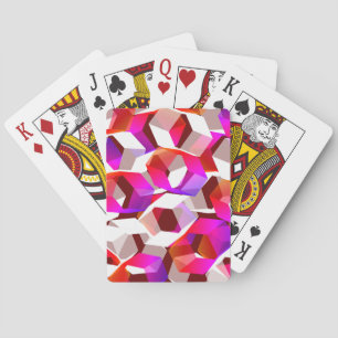 Many hexagons coloured, on dark red background playing cards