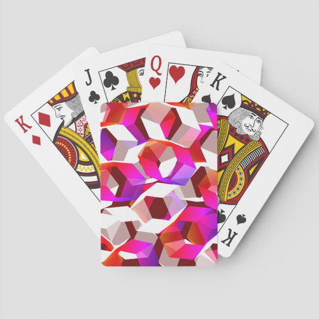Many hexagons coloured, on dark red background playing cards (Back)