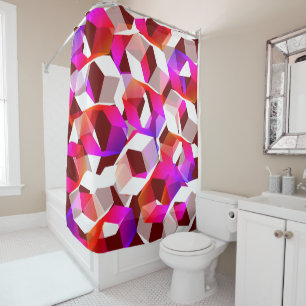 Many hexagons coloured, on dark red background shower curtain
