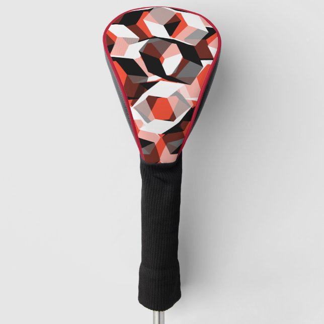 Many hexagons with discoloured parts, in light red golf head cover (Front)