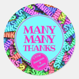 Many Many Thanks – Multi Colored Personalized Classic Round Sticker