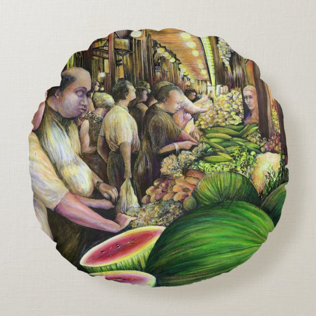 Many Men, Many Melons, Budapest Round Cushion (Front)