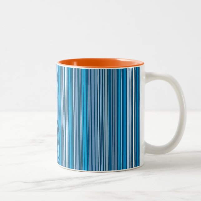 Many multi coloured stripes in the blue Two-Tone coffee mug (Right)