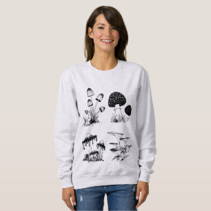 Many Mushrooms black on white Sweatshirt