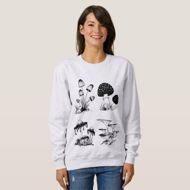 Many Mushrooms black on white Sweatshirt (Front Full)